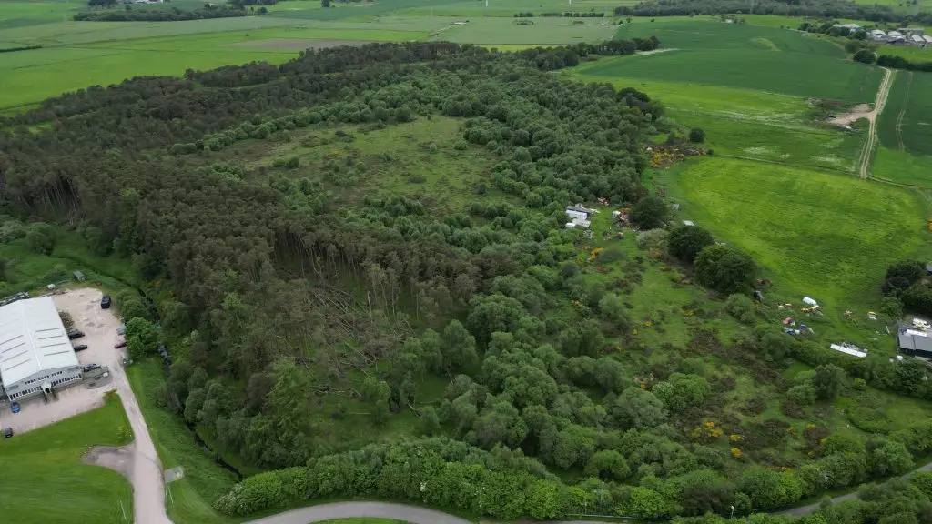 Aerial photography of a scrap yard and forest land